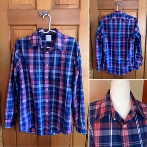 Brooks Brothers Mens 100% Supima Cotton Blue Pink Plaid Button Down Shirt Size M